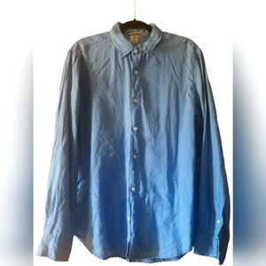 Tristan Light Blue Linen Mens Button-down Shirt Size L